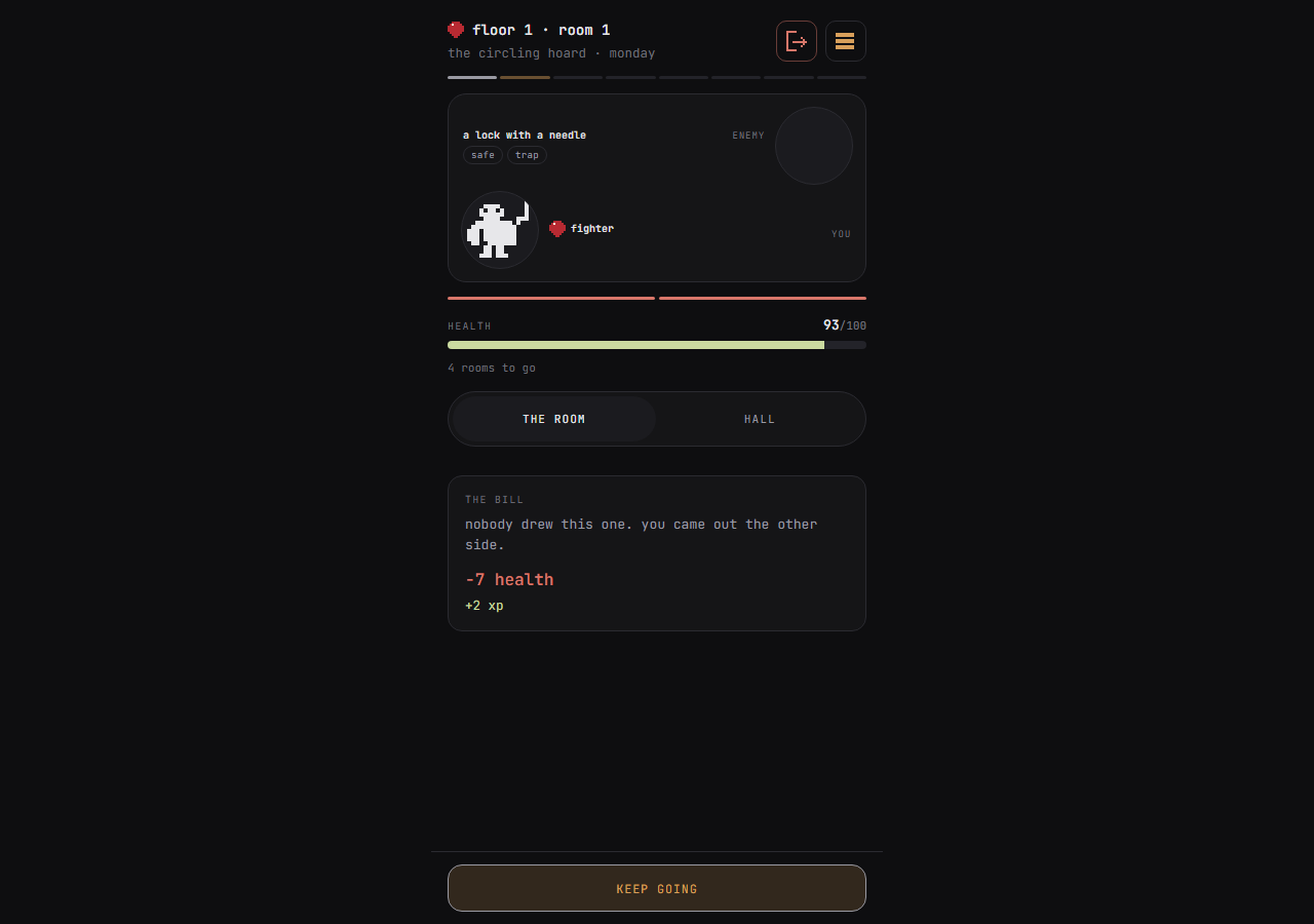 Delve v15 encounter result screen showing cost and loot.